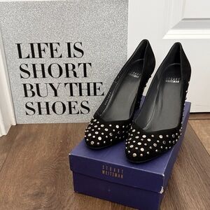 Stuart Weitzman Black Suede Studded Pointed-Toe Pumps